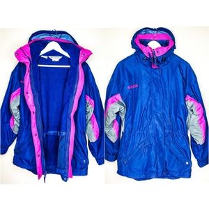 Columbia Long's Peak Retro Fleece Ski Snow Winter Jacket Violet Pink Vintage 80s